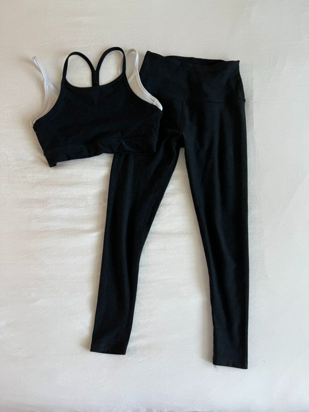 Beyond Yoga Spacedye Layered Long Line Bra + Legging Set in Black | Size XS/S - Picture 5 of 8